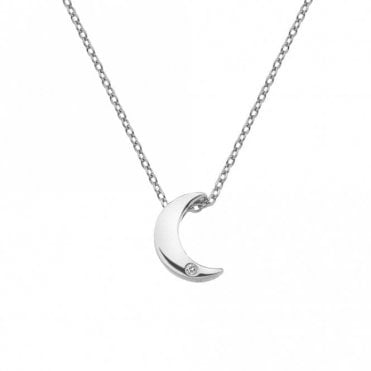 Sterling Silver Diamond Set Crescent Pendant and Chain DP723