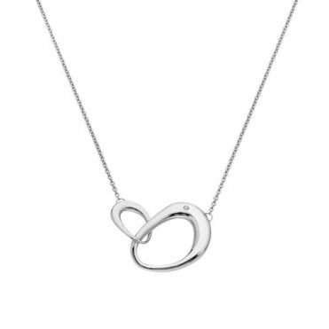 Sterling Silver Diamond Set Double Abstract Open Link Necklace DN211