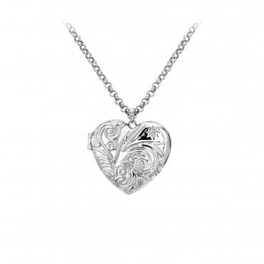 Sterling Silver Diamond Set Engraved Heart Locket DP772