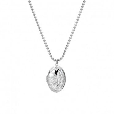Sterling Silver Diamond Set Engraved Oval Locket DP773