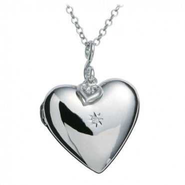 Sterling Silver Diamond  Set Heart Locket & Chain DP132