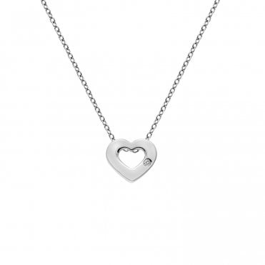 Sterling Silver Diamond Set Heart Pendant & Chain DP747