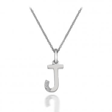Sterling Silver Diamond Set Letter 'J' Micro Pendant & Chain DP410