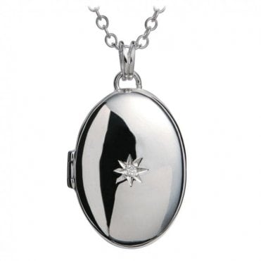 Sterling Silver Diamond Set Oval Locket & Chain DP143