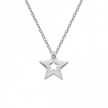 Sterling Silver Diamond Set Star Pendant & Chain DP722