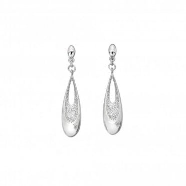 Sterling Silver Diamond  Set Teardrop Drop Earrings  DE648