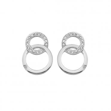 Sterling Silver Double Circle Stud Earrings DE533