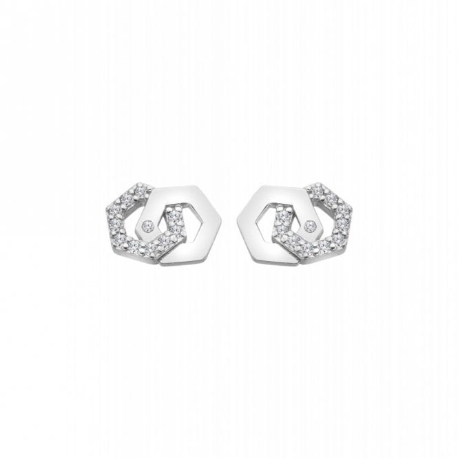 Hot Diamonds Sterling Silver Double Hexagonal Stud Earrings DE876