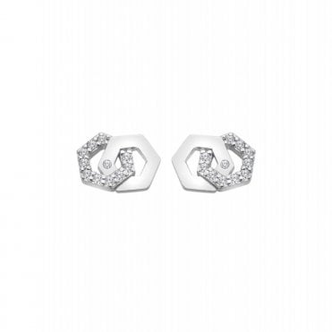 Sterling Silver Double Hexagonal Stud Earrings DE876