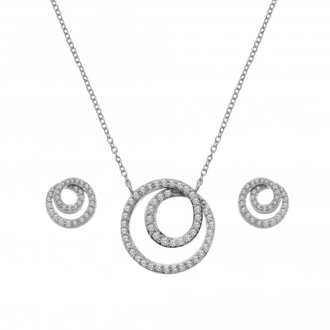 Hot Diamonds Sterling Silver Double Open Circles Pendant & Earrings Set SS157
