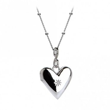 Sterling Silver Figure Eight Clasp Diamond Set Heart Locket & Chain DP142