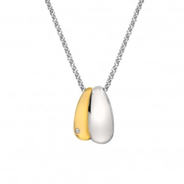 Sterling Silver Gold Plated 2 Colour Drop Pendant & Chain DP1095