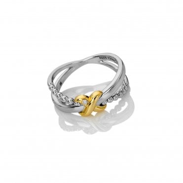Sterling Silver Gold Plated 2 Colour Kiss Ring Size L DR306-L
