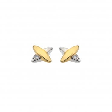 Sterling Silver Gold Plated 2 Colour Kiss Stud Earrings DE859