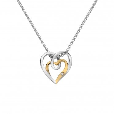 Sterling Silver Gold Plated 2 Colour Open Heart Pendant & Chain DP1087