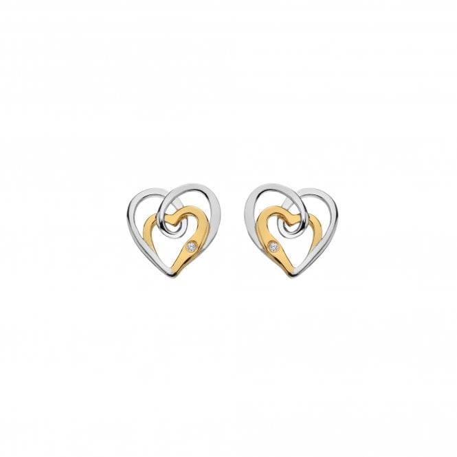 Hot Diamonds Sterling Silver Gold Plated 2 Colour Open Heart Stud Earrings DE847