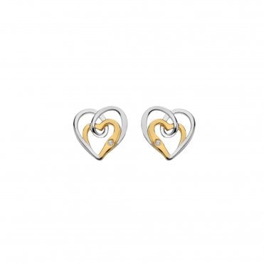 Sterling Silver Gold Plated 2 Colour Open Heart Stud Earrings DE847