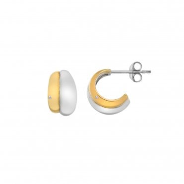 Sterling Silver Gold Plated 2 Colour Wedding Band Earrings DE872