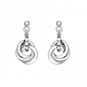 Sterling Silver Interlocking Hoop Diamond Set Drop Earrings DE388