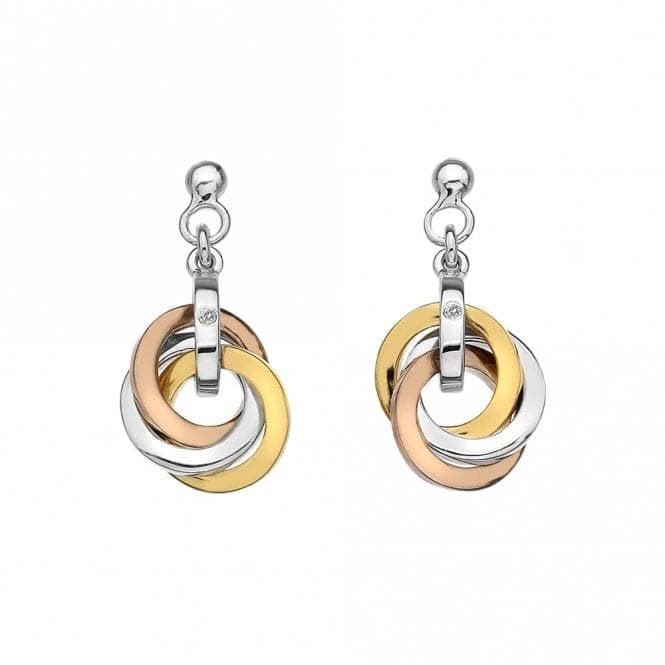 Hot Diamonds Sterling Silver Interlocking Hoop Diamond Set Drop Earrings DE389
