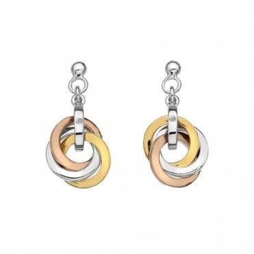 Sterling Silver Interlocking Hoop Diamond Set Drop Earrings DE389