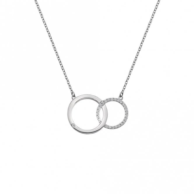 Hot Diamonds Sterling Silver Interlocking White Topaz & Diamond Set Double Circle Pendant & Chain DN127
