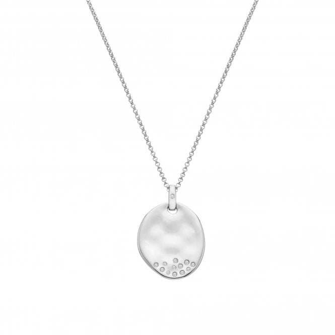 Hot Diamonds Sterling Silver Large Oval Hammered Diamond Set Necklace DP1032