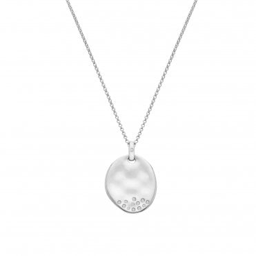Sterling Silver Large Oval Hammered Diamond Set Necklace DP1032