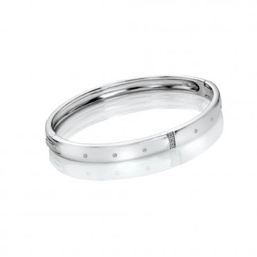 Sterling Silver Much Loved 4Diamond Set Oval Bangle  DC178