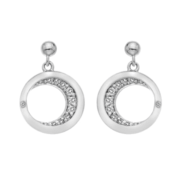 Sterling Silver Open Circle Diamond Set Drop Earrings DE687