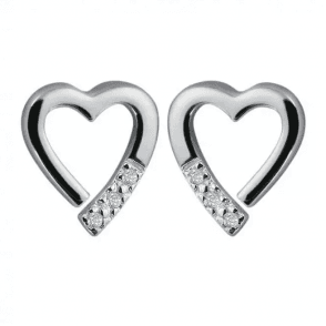 Sterling Silver Open Heart Diamond Set Stud Earrings DE110