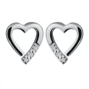 Sterling Silver Open Heart Diamond Set Stud Earrings DE110
