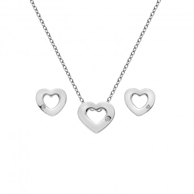 Hot Diamonds Sterling Silver Open Heart Pendant & Earrings Set SS136