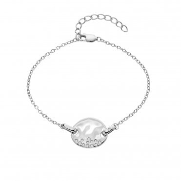 Sterling Silver Oval Hammered Diamond Set Bracelet DL697