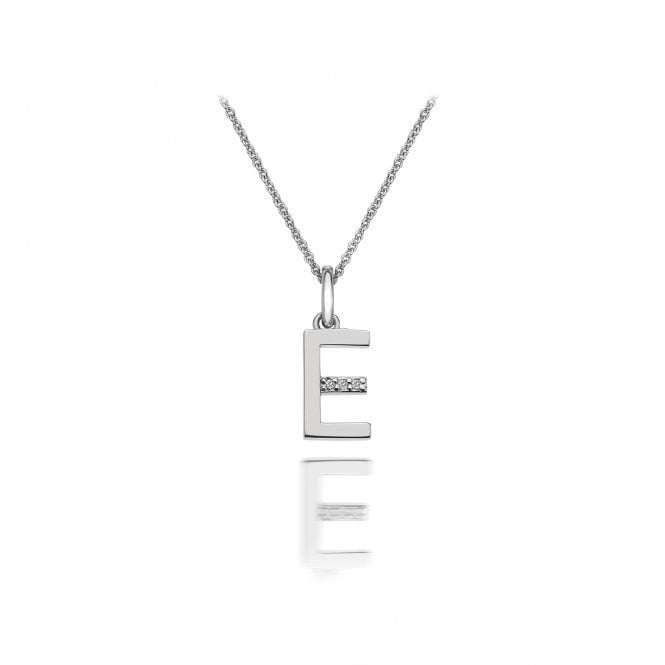 Hot Diamonds Sterling Silver Rhodium Plated Diamond Set Letter E Pendant & Chain