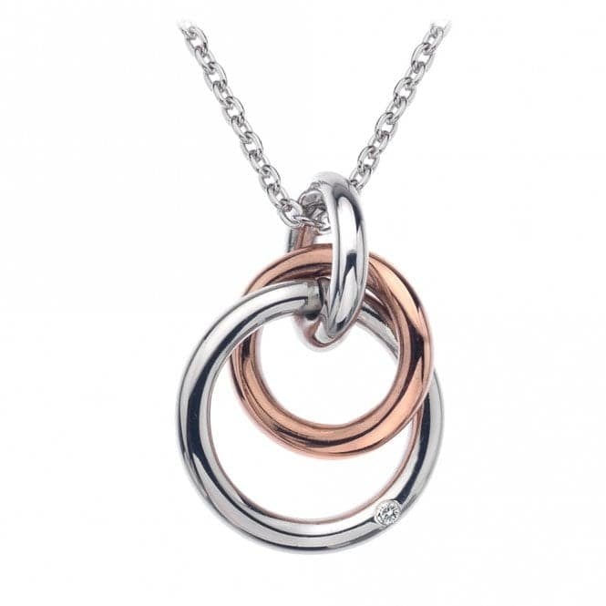 Hot Diamonds Sterling Silver & Rose Gold Plate accents Diamond Set Interlocking Rings Necklace DP373