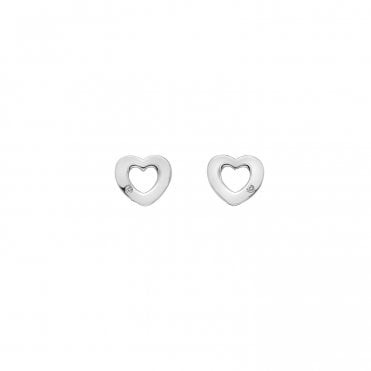 Sterling Silver Rounded Open Heart Diamond Set Stud Earrings DE616