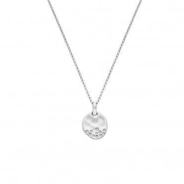 Sterling Silver Small Oval Hammered Diamond Set Necklace DP1031
