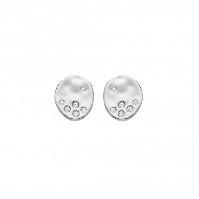 Hot Diamonds Sterling Silver Small Oval Hammered Diamond Set Stud Earrings DE825