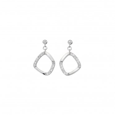 Sterling Silver White Topaz & Diamond Set Drop Earrings  DE646