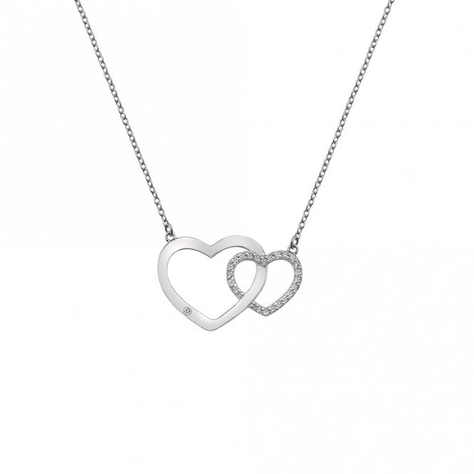 Hot Diamonds Sterling Silver White Topaz & Diamond Set Interlocking Diamond Heart Pendant & Chain DN128