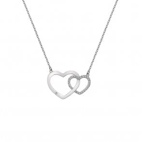 Sterling Silver White Topaz & Diamond Set Interlocking Diamond Heart Pendant & Chain DN128