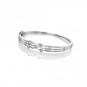 Sterling Silver White Topaz & Diamond Set Statement Bangle DC188