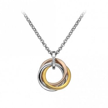 Sterling Silver with Rose and Yellow Gold Plated Accents Diamond Set Calm Circles Pendant and Chain DP544