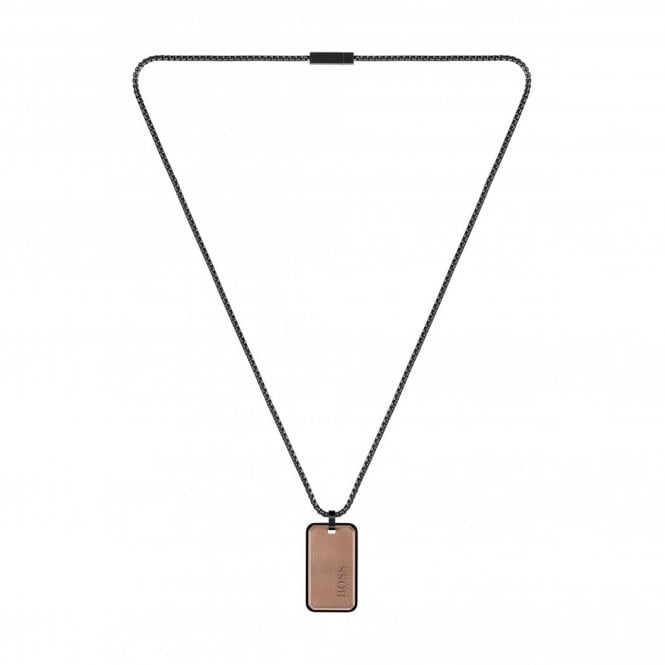 Hugo Boss Mens ID Black And Bronze Ion Plated Tag Necklace 1580185