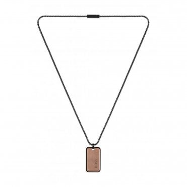 Mens ID Black And Bronze Ion Plated Tag Necklace 1580185