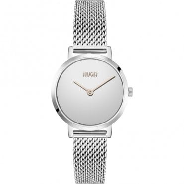 Ladies #CHERISH Round Silver Mirror Dial Stainless Steel Mesh Bracelet Watch 1540084