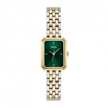 Ladies #COSY Rectangle Green Dial 2 Colour Bracelet Watch 1540180