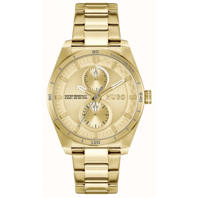 Hugo Ladies #FAST FOR HER Round Gold Multi Dial Gold Plated Bracelet Watch 1540171