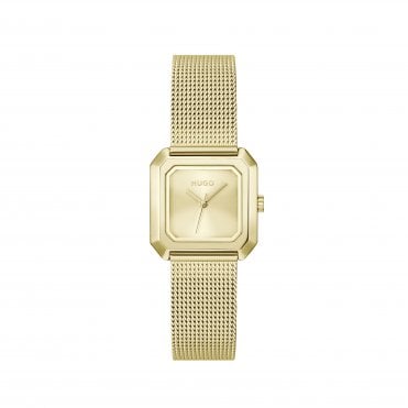 Ladies #HAZEL Square Gold Dial Gold Plated Mesh Bracelet Watch 1540184